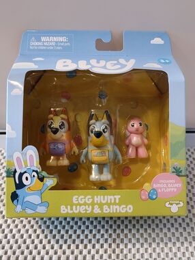 Bluey Egg Hunt Bluey & Bingo NWT Figures Easter Floppy Pink Bunny